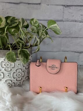 Coach Blush Pink Textured Leather Small Wallet